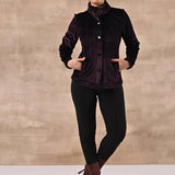 Purple Corduroy High Neck Jacket with Button Detailing - Lakshita