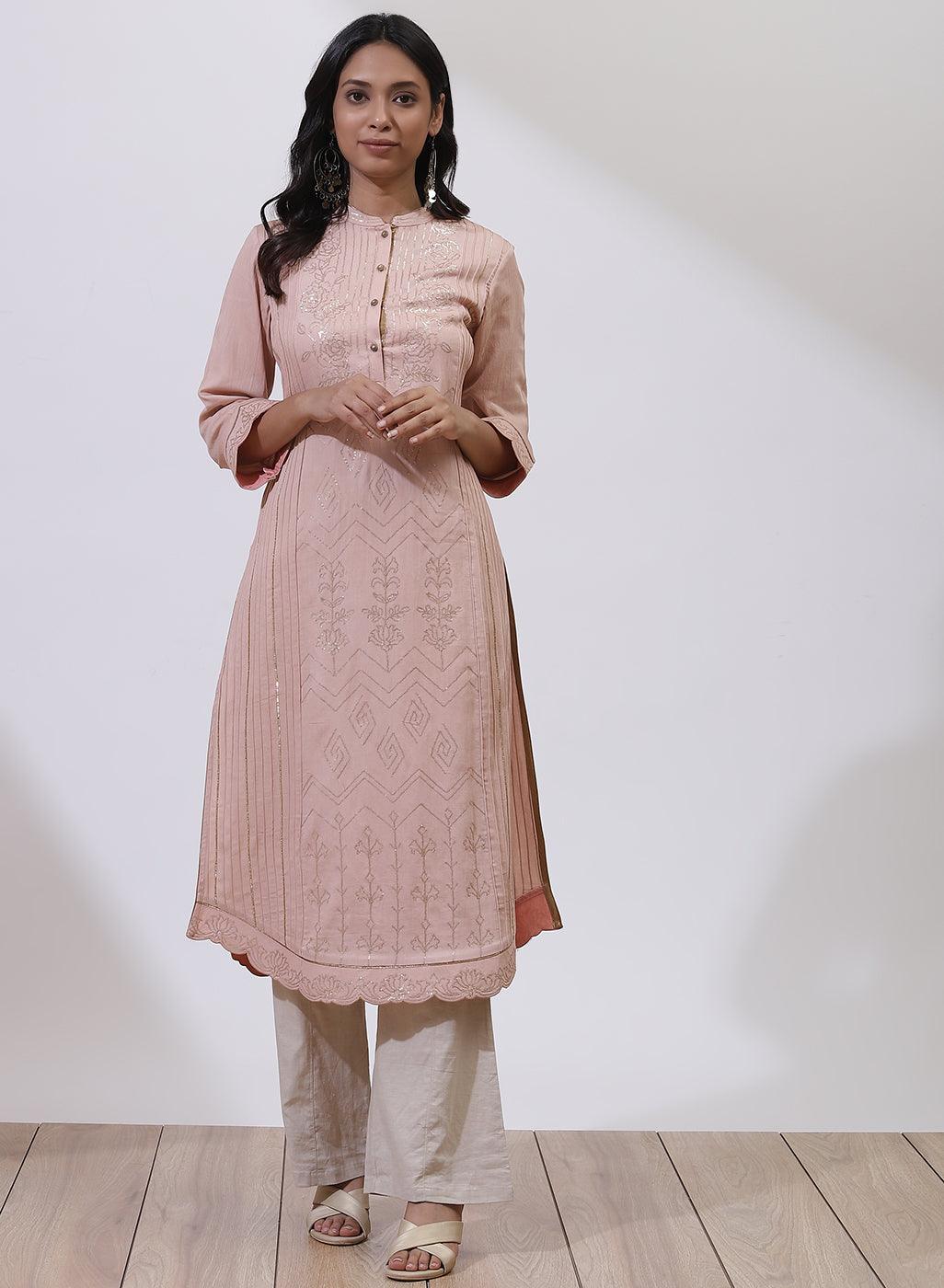 Pink Sequins Work Pleated Kurta - Lakshita