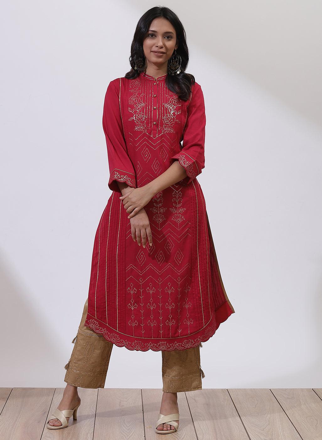 Fuchsia Sequins Work Pleated Kurta - Lakshita