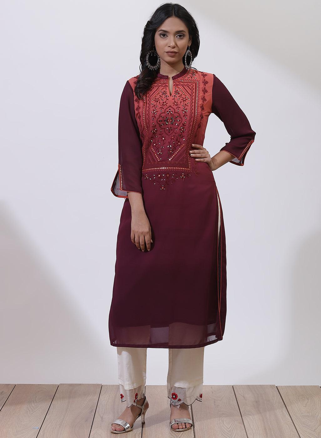 Orange Dual Tone Collection Kurta With Embroidery - Lakshita