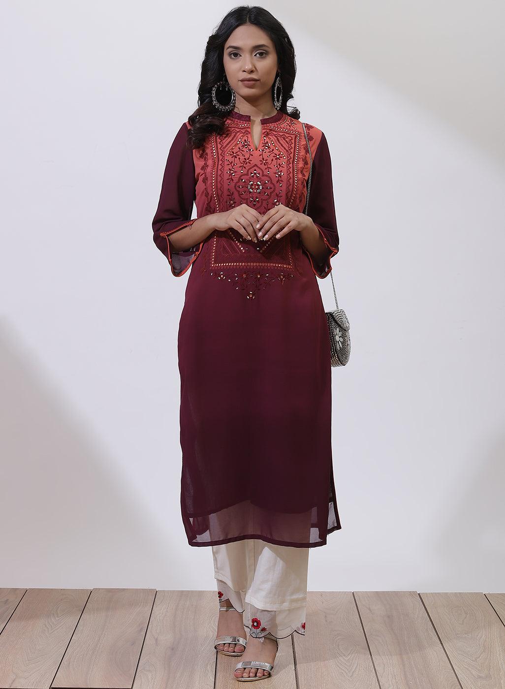 Orange Dual Tone Collection Kurta With Embroidery - Lakshita