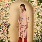 Pink Cotton Kurta with Mirror Work and 3/4th Sleeves - Lakshita