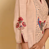 Pink Cotton Kurta with Mirror Work and 3/4th Sleeves - Lakshita