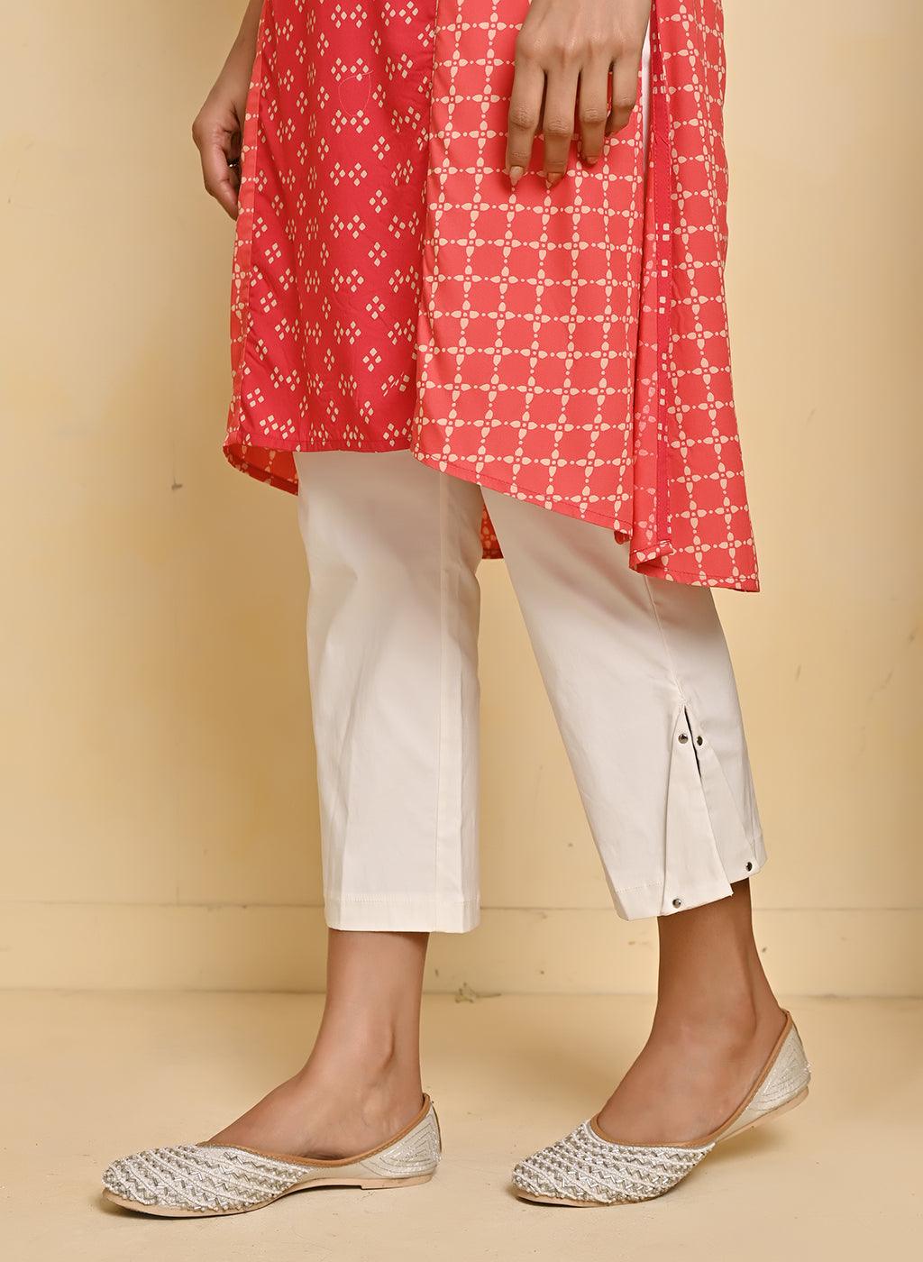 Orange Printed Kurta with Threadwork and 3/4th Sleeves - Lakshita