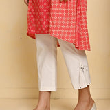 Orange Printed Kurta with Threadwork and 3/4th Sleeves - Lakshita