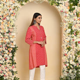 Orange Printed Kurta with Threadwork and 3/4th Sleeves - Lakshita