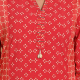 Orange Printed Kurta with Threadwork and 3/4th Sleeves - Lakshita