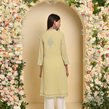 Green Embroidered Double Layered Straight Kurta - Lakshita