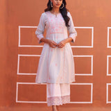Spa Blue A Line Embroidered Kurta with 3/4th Sleeves - Lakshita