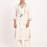 Ivory Embroidered Straight-fit Cotton Kurta Set - Lakshita