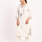 Ivory Embroidered Straight-fit Cotton Kurta Set - Lakshita