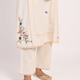 Ivory Embroidered Straight-fit Cotton Kurta Set - Lakshita