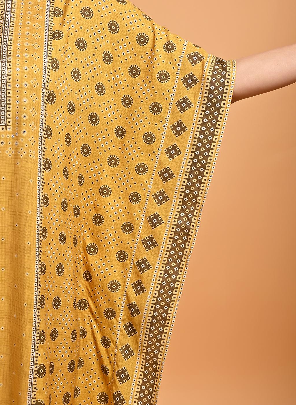 Spicy Mustard Printed Straight Kaftan - Lakshita