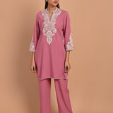 Dry Rose A-line Embroidered Georgette Kurta Set for Women - Lakshita