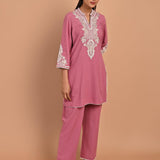 Dry Rose A-line Embroidered Georgette Kurta Set for Women - Lakshita