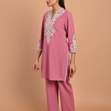 Dry Rose A-line Embroidered Georgette Kurta Set for Women - Lakshita