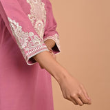 Dry Rose A-line Embroidered Georgette Kurta Set for Women - Lakshita