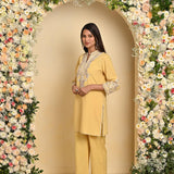 Yellow A-line Embroidered Georgette Kurta Set for Women - Lakshita