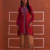 Pink Embroidered Kurta for Women with Puffed Sleeves - Lakshita