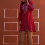 Pink Embroidered Kurta for Women with Puffed Sleeves - Lakshita