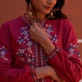 Pink Embroidered Kurta for Women with Puffed Sleeves - Lakshita