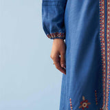 Classic Blue Embroidered Kurta for Women with Puffed Sleeves - Lakshita