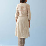 Ivory Long Flared Embroidered A-line Kurta - Lakshita