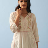 Ivory Long Flared Embroidered A-line Kurta - Lakshita