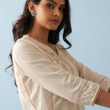 Ivory Long Flared Embroidered A-line Kurta - Lakshita