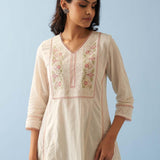 Ivory Long Flared Embroidered A-line Kurta - Lakshita