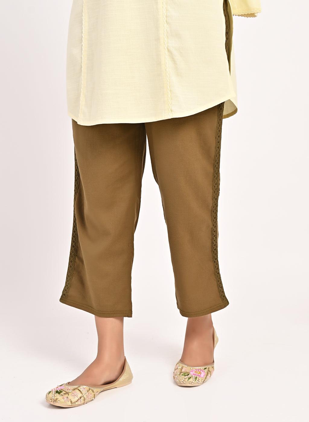 khaadi Embellished Straight Trouser For Women-Beige-BE26/BR874 - XS -  BrandsEgo