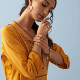 Yellow Long Flared Embroidered A-line Kurta - Lakshita