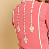 Pink Embroidered Kurta with Asymmetrical Hemline and Mandarin Collar - Lakshita