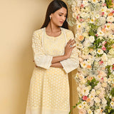 Yellow Long All over Embroidered Kurta Set - Lakshita