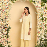 Yellow Long All over Embroidered Kurta Set - Lakshita