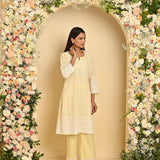 Yellow Long All over Embroidered Kurta Set - Lakshita