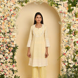 Yellow Long All over Embroidered Kurta Set - Lakshita