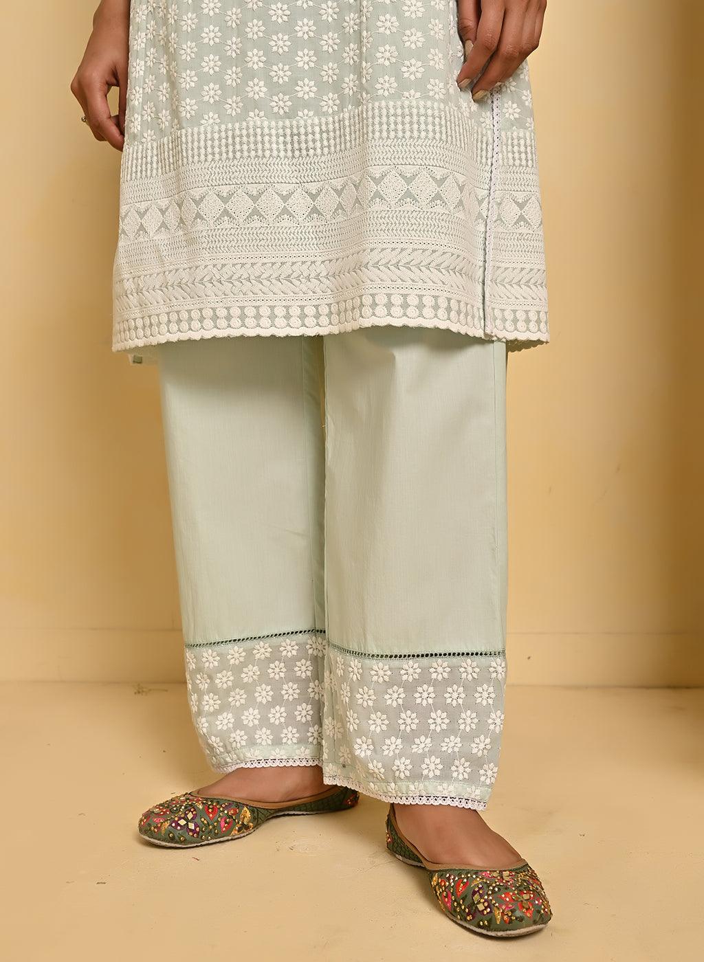 Spa Blue Long All over Embroidered Kurta Set - Lakshita