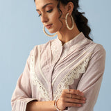 Lavender Embroidered Shirt with Lace Detailing - Lakshita