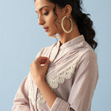 Lavender Embroidered Shirt with Lace Detailing - Lakshita