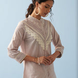 Lavender Embroidered Shirt with Lace Detailing - Lakshita