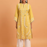 Yellow Straight Embroidered Kurta with 3/4th Sleeves - Lakshita