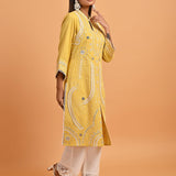 Yellow Straight Embroidered Kurta with 3/4th Sleeves - Lakshita