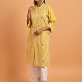 Yellow Straight Embroidered Kurta with 3/4th Sleeves - Lakshita