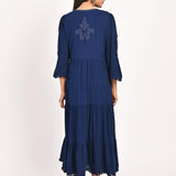 Navy Blue Long Dress for Women with Dori Detail and Embroidery - Lakshita