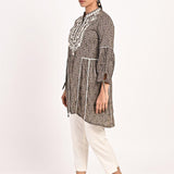 Floral Stripe Brown Tunic with Dori Embroidery - Lakshita