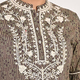 Floral Stripe Brown Tunic with Dori Embroidery - Lakshita