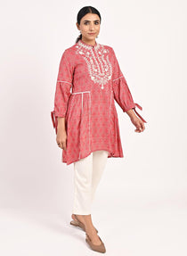 Floral Stripe Red Tunic with Dori Embroidery - Lakshita