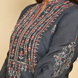 Grey Embroidered Thigh-length Kurti with 3/4th Sleeves - Lakshita