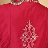 Red Embroidered Thigh-length Kurti with 3/4th Sleeves - Lakshita